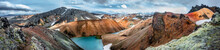 Panoramic View Of Colorful Rhyolite Volcanic Mountains Landmannalaugar As Pure Wilderness In Iceland