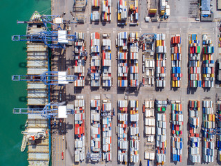 Fototapete - Top view of Container port and container ship transportation