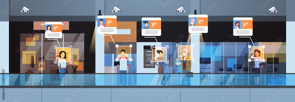 retail store visitors identification facial recognition concept modern ...