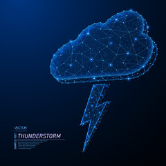 Poster - Abstract polygonal light design of cloud with lightning sign.