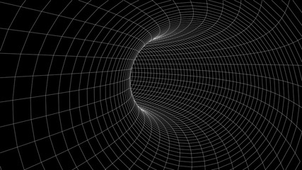 Abstract tunnel. Vector wormhole. 3D corridor mesh.