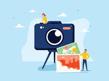 Photographer Occupation Vector Illustration. Flat Tiny Camera Picture Person Concept. Professional Digital Film