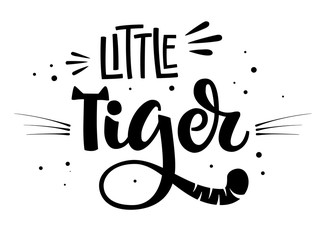 Wall Mural - Little Tiger hand draw calligraphy script lettering whith dots, splashes and whiskers decore.