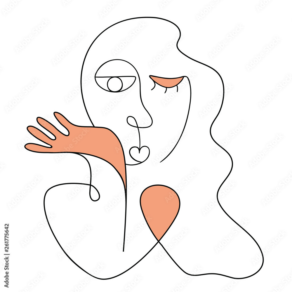 One line drawing woman. Modern minimalist. Continuous line art young ...