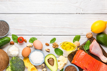 Wall Mural - Keto ketogenic diet concept, low carb, high good fat , healthy food. top view