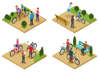 Canvas Print - People And Bicycle 2x2 Design Concept