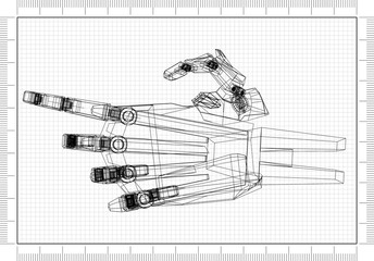 Wall Mural - Robotic Hand Architect Blueprint 