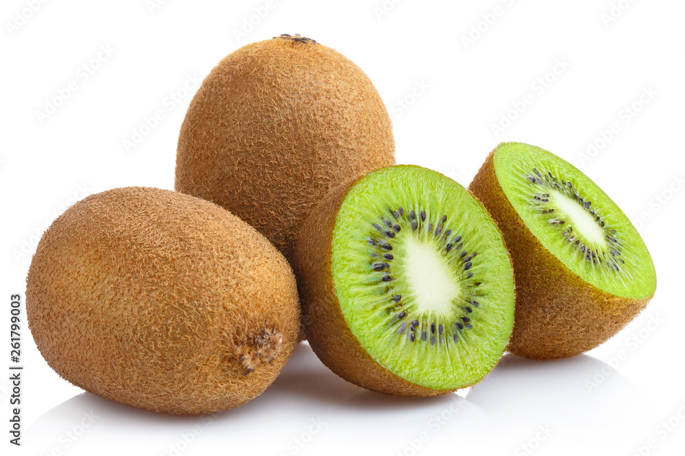 Delicious ripe kiwi fruits, isolated on white background - obrazy, fototapety, plakaty 
