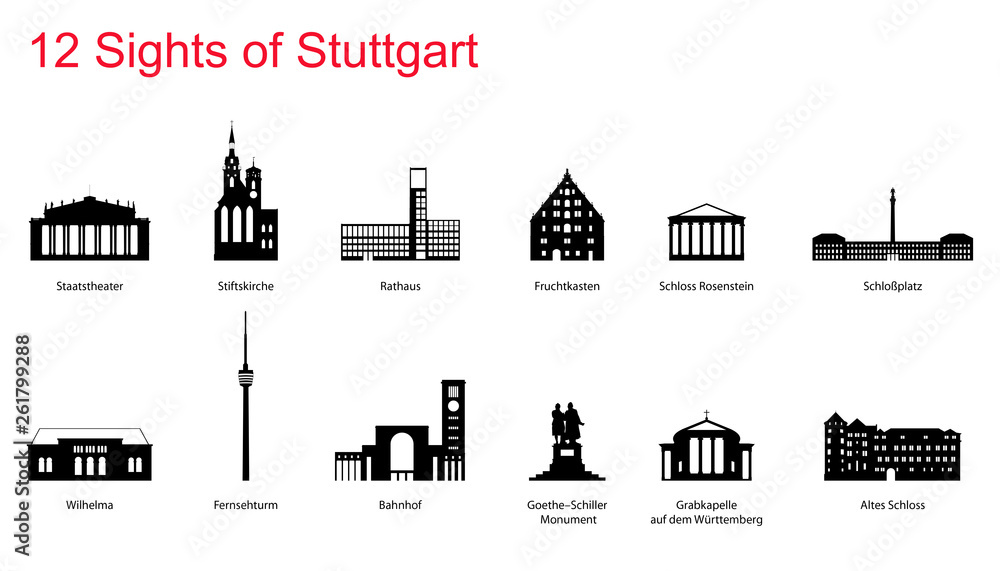 12 Sights of Stuttgart  - obrazy, fototapety, plakaty 