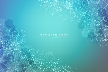 Canvas Print - geometric abstract background with connected line and dots. structure molecule and communication. sc