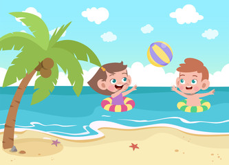 kids play at the beach vector illustration