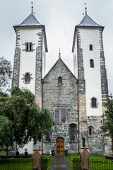 Wall Mural - Front façade and entrance of St. Mary’s Church, the oldest existing building in Bergen, Norway