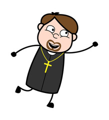 trying to catch - cartoon priest religious vector illustration