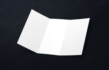 Tri-fold brochure mock-up. Blank brochure white template paper on background. Three fold paper brochure for your design.