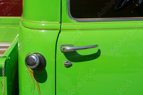 Door Handle Of Classic Green Truck Car Part Art Is