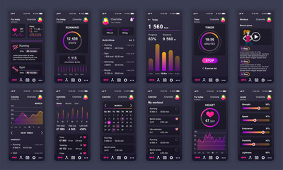 Poster - Set of UI, UX, GUI screens Fitness app flat design template for mobile apps, responsive website wireframes. Web design UI kit. Fitness Dashboard.