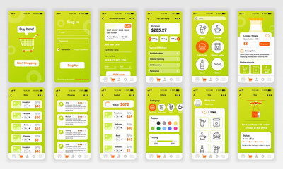 Wall Mural - set of ui, ux, gui screens shopping app flat design template for mobile apps, responsive website wir