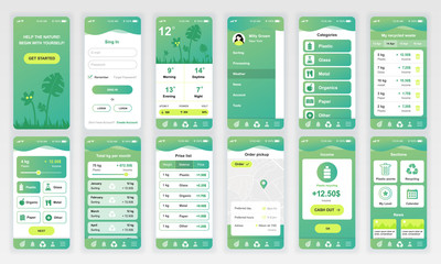 set of ui, ux, gui screens ecology app flat design template for mobile apps, responsive website wire