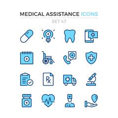 Wall Mural - Medical assistance icons. Vector line icons set. Premium quality. Simple thin line design. Modern outline symbols, pictograms.