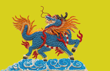 Chinese style roof decoration isolated on yellow background.