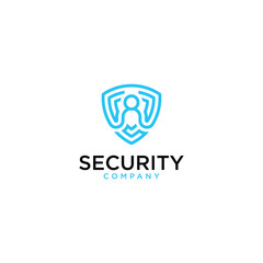 security shield logo, shield & man line art logo. id, security, logo, protect, identification, identity, password, cyber, hacker, data, business, company