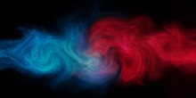Abstract Nebula Smoke Fire In Red And Blue Light Isolated On Black Background In Concept Of Versus, Competition, Fight