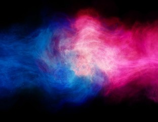 abstract nebula smoke fire in red and blue light isolated on black background in concept of versus, 
