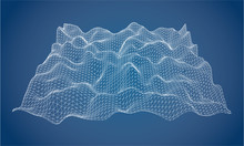 3D Wireframe Of Contour Swirl. Abstract Wireframe Background. Black And White Wave. 