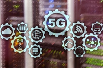 Wall Mural - 5g network, 5g internet connection concept in digital background. smart communication network concep