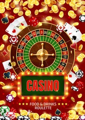 Wall Mural - Casino roulette, cards, chips, dice. Gambling game