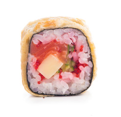 Sticker - In front sushi rolls isolated on white background. Sushi rolls with eel, vegetables and unagi sauce.