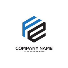 fe initial logo name, hexagon vector letter design