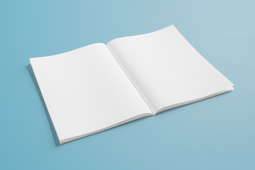 Wall Mural - isolated white open magazine mockup on blue 3d rendering