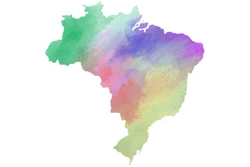 Wall Mural - Colorful watercolor Brazil map on canvas background. Digital painting.