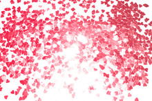 Glittering Pink Hearts On White Background