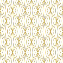 Wall Mural - Geometric linear rhombuses in gold color. Seamless vector pattern