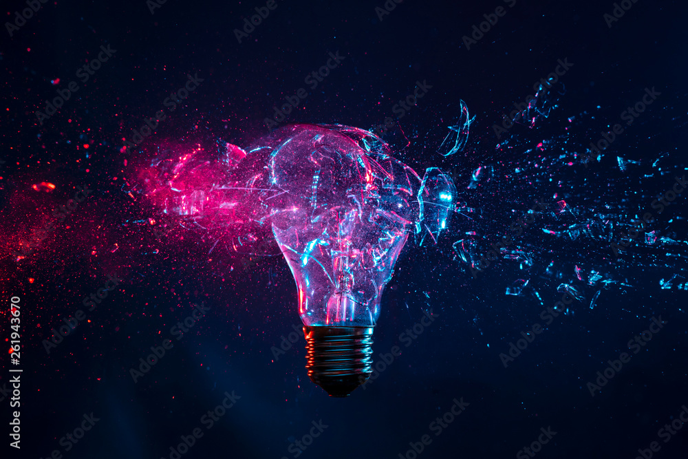 explosion of a filament light bulb - obrazy, fototapety, plakaty 