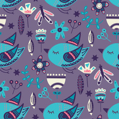 Wall Mural - Tribal bird seamless vector pattern.