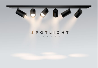 Wall Mural - six black moderns. shine in different directions. spot. spotlights with white light collection isola