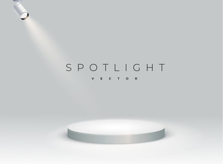 Wall Mural - white round podium. spotlights realistic with bright white light shining stage. pedestal. scene. ill