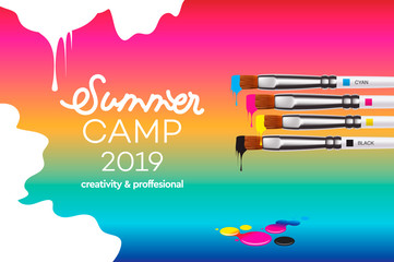 Wall Mural - Summer Camp 2019 template for Art Design School, studio, course, class, education. Modern design vector illustration concept for website and mobile website development.