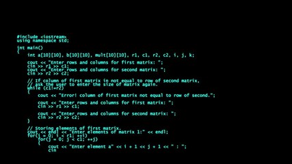Wall Mural - c++ programming code running down a computer screen terminal