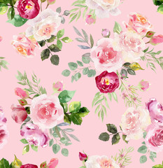 Wall Mural - Watercolor floral seamless pattern