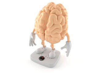 Canvas Print - Brain character standing on weight scale