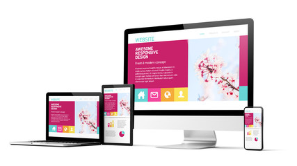 Sticker - responsive design website homepage devices collection mockup
