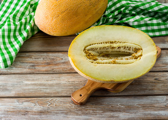 fresh sliced melon on the kitchen table