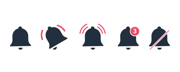 Aufkleber - Notification bell icon set. Message notification bell. Incoming messages concept. Vector illustration