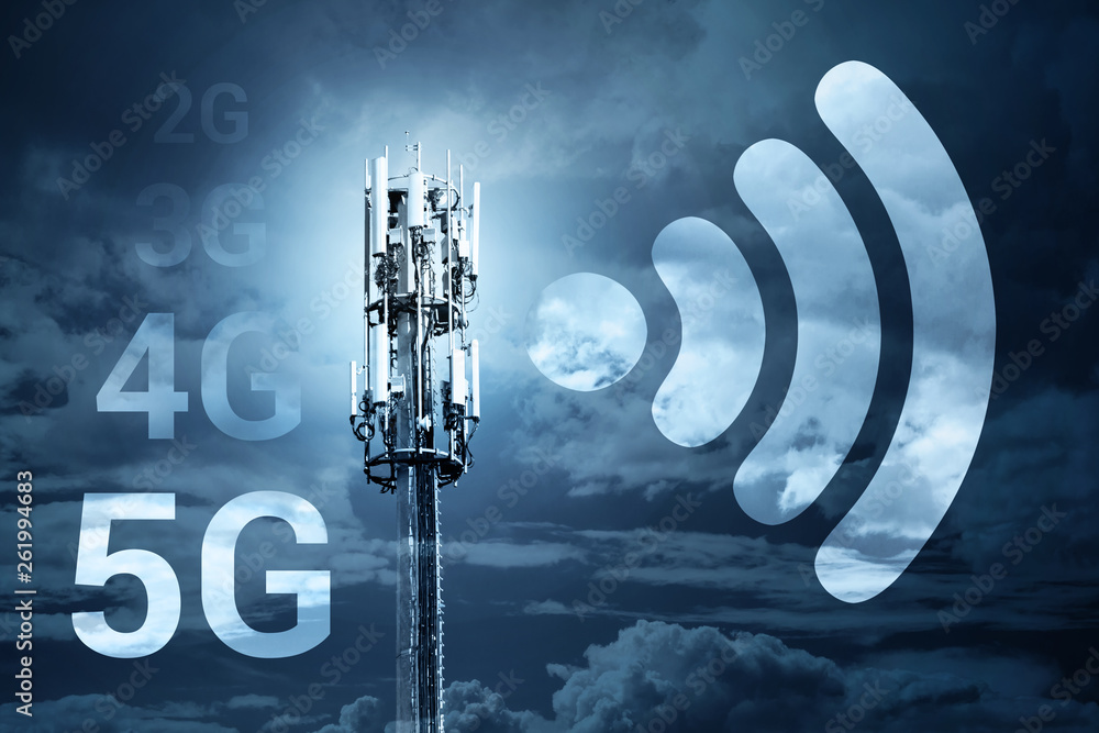 5G Fast speed Wireless internet connection communication mobile technology concept - obrazy, fototapety, plakaty 