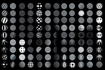  Set of minimalistic wireframe shapes of globe spheres. vector