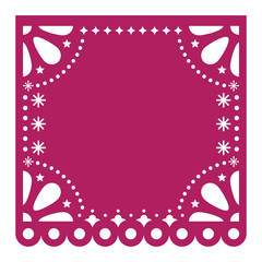 Wall Mural - Papel Picado cutout vector template design, Mexican square paper fiesta decoration with no text